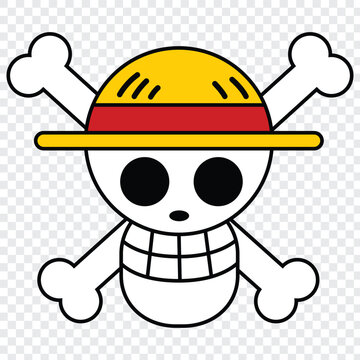 Cartoon character with straw hat and crossed bones arms wearing a striped shirt Vector, illustration