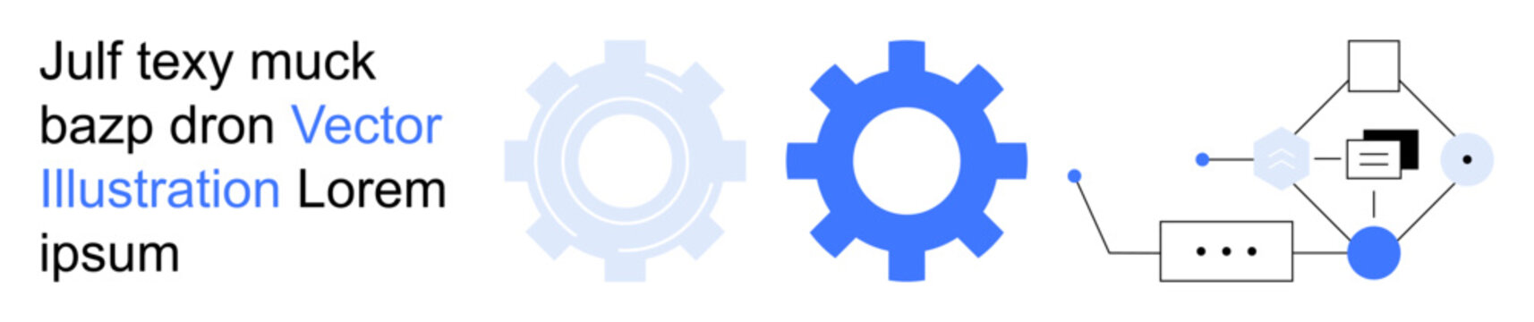 Workflow automation, technology processes, system integration, digital workflow, engineering concepts, data flow. Gears and connected flowchart symbols in a minimal design. Workflow automation