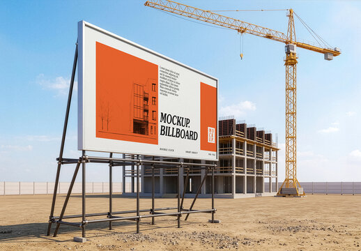 Building Construction Site Billboard Mockup. Development Business Advertising Display Template. Left Angle Of View