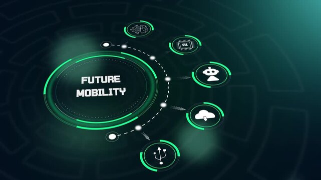 Future mobility transport concept featuring an advanced navigation interface for smart automotive and electric vehicle tech