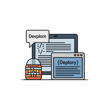Software Development Deployment Process Illustration with Security.