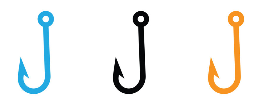 meat hook or fish hook icon set vector. Fishing hooks vector illustration set of various types for angling and recreational fishing needs