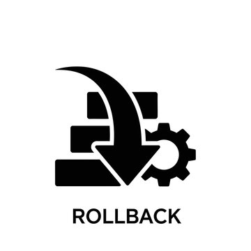 Black rollback arrow gear icon symbol.
