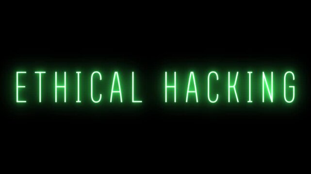 Neon green glowing text ETHICALHACKING presented in a clean sans-serif typeface on a deep black backdrop with a soft luminous aura