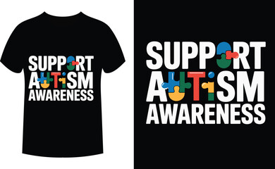 Fototapeta premium Support Autism Awareness T-shirt Design with Puzzle Pieces