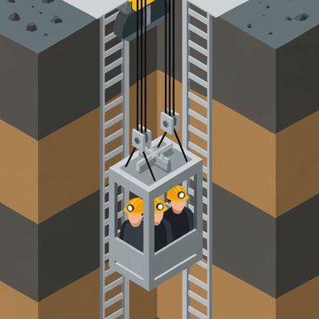 Mine Shaft Elevator with Workers Illustration.