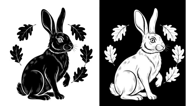 Black and white rabbit sitting still.