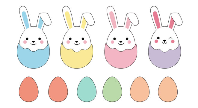 Colorful Easter Bunny Egg Characters.