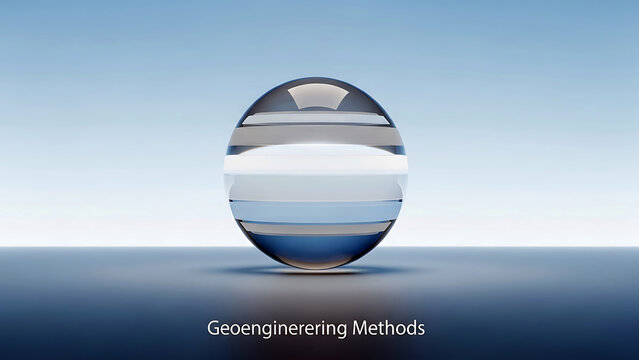 Geoengineering methods concept with glass sphere on blue background  climate engineering  environmental technology