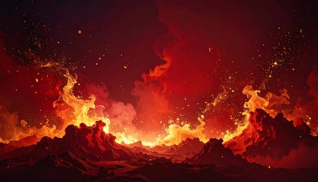 Dramatic Nighttime Volcanic Eruption Landscape Scene.