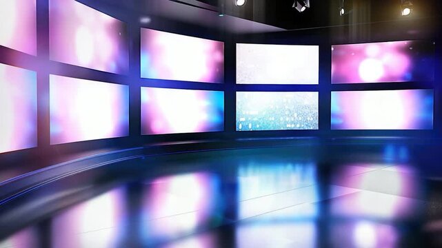 Video Studio setup with multiple screens and lighting equipment