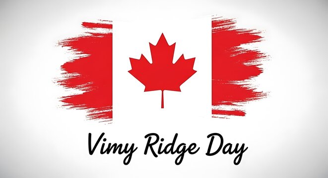 Vimy Ridge Day commemorative banner, Canadian flag with red brush stroke texture, national remembrance day graphic for Canada history and veterans