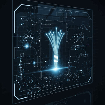 Glowing Optical Fiber Cable Connection.