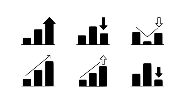 Minimal graph trend vector icon set increase decrease EPS10 isolated on white