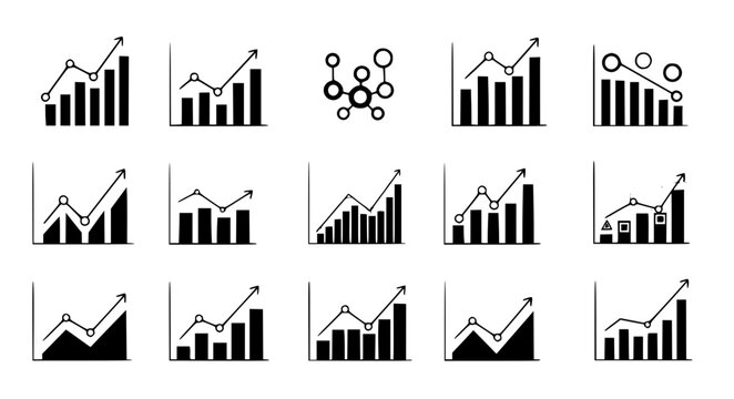 Stylized graph chart vector illustration set growth decline EPS10 isolated on white