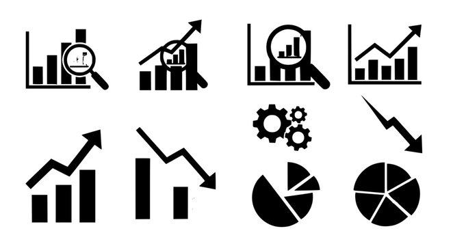 Up down graph chart vector icon set growth and decline EPS10 isolated on white