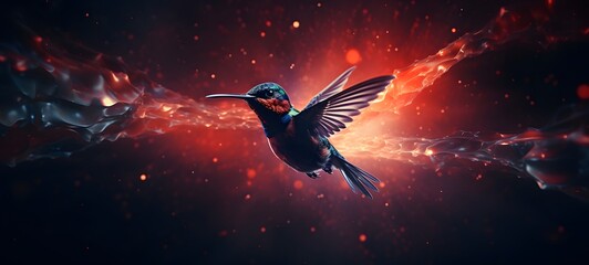 Naklejka premium Astral vision humming bird meets cosmos,generative AI