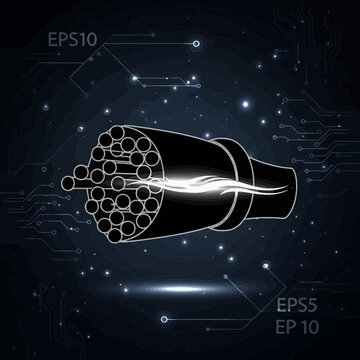 Fiber optic cable illustration with light transmission technology concept.