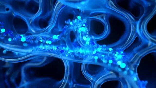 Molecular Self-Assembly - Blue Particles Flowing Through Organic Nano Channels Network