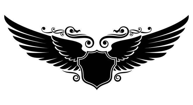 Black winged shield logo emblem symbol.