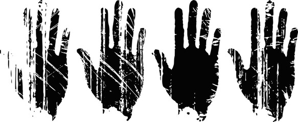 Obraz premium Grunge handprints in black silhouette with distressed texture artistic abstract design element