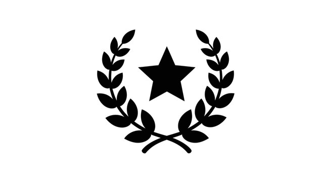 Black star laurel wreath symbol icon.