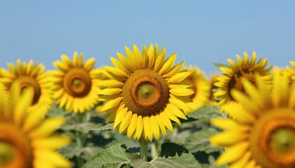 Fototapeta premium Sunflower blooming event sunny field nature photography bright environment close-up view floral beauty