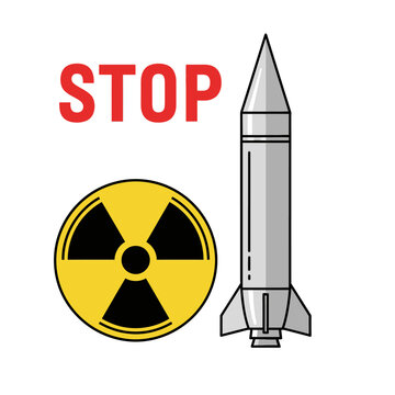 Stop Nuclear Weapons: Missile and Radiation Symbol