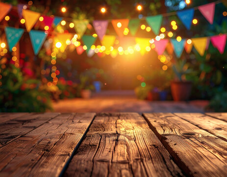 A festive party with wooden table foreground