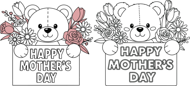 Happy mother's day teddy bear floral greeting cards