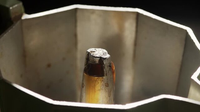 Brewing Morning Espresso in Moka Pot on Stovetop. coffee break