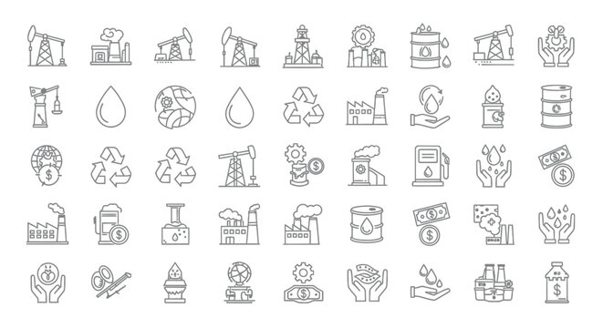 Collection of linear oil industry ecology and environmental icons