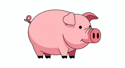 Fototapeta premium A cheerful and charming pink pig illustration, embodying the wholesome spirit of a beloved farm animal, depicted in a friendly cartoon style, ideal for diverse applications