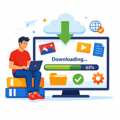 Fototapeta premium File Downloading Process Digital Data Transfer Concept