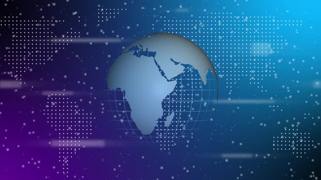 3D globe with digital world map overlay and starry animated background. Digital globe animation for global connectivity and technology themes.