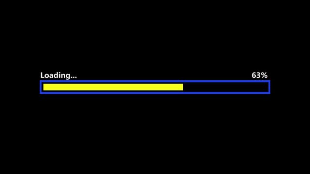 Horizontal loading bar with 37 percent completion and yellow bar on black. Loading bar animation for progress and waiting themes. Horizontal loading bar graphic for modern digital interfaces.