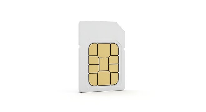 Close-up of a standard SIM card isolated on a white background, technology concept.