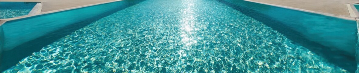 Obraz premium Tranquil Turquoise Water Reflecting Sunlight in a Modern Swimming Pool, Ideal for Resort and Vacation Imagery