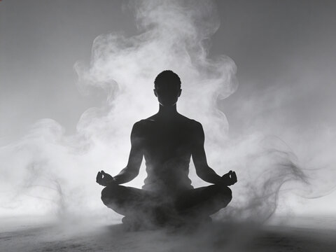 Man in yoga pose silhouette