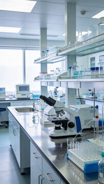 Laboratory interior with microscope