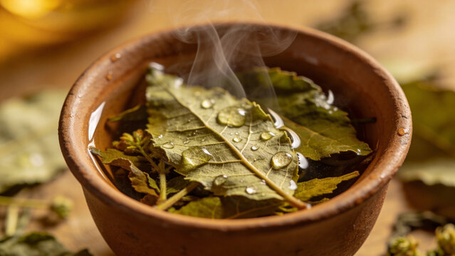 Herbal tea with fresh leaves