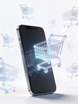 Smartphone displaying a shopping cart icon