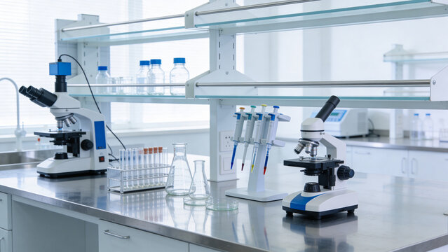 Modern science laboratory with microscope