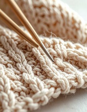 Unfertiger gestrickter Pullover mit Nadeln