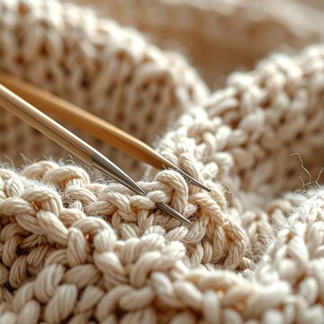 Unfertiger gestrickter Pullover mit Nadeln