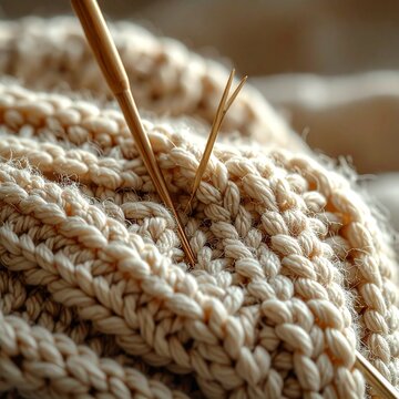 Unfertiger gestrickter Pullover mit Nadeln
