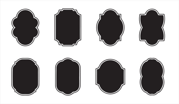 Vintage decorative frame labels set with ornate black silhouette shapes
