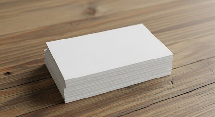 Fototapeta premium Stack of blank white business cards on a wooden surface, ready for branding and design.