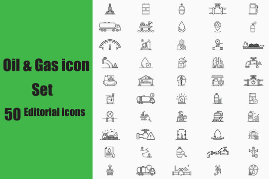 Oil and Gas Industry Line Icon Set, Energy Production and Petroleum Equipment Outline Icons Collection