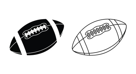 Obraz premium Two american footballs one solid and one outline in black and white silhouette